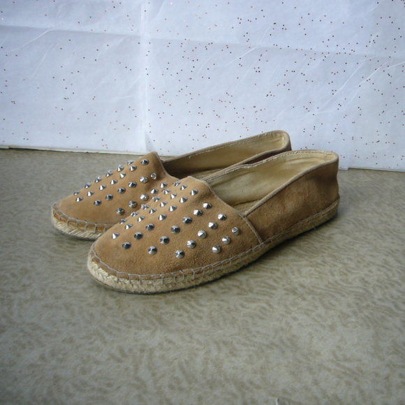 Zara Tan Suede Silver Studded Espadrille Flat 39/8 - Picture 3 of 6